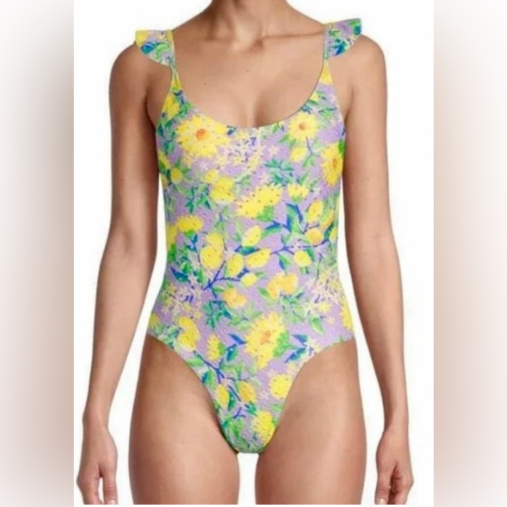 Farm Rio Lemon Dream Ruffle One-Piece Swimsuit Size XS NWT